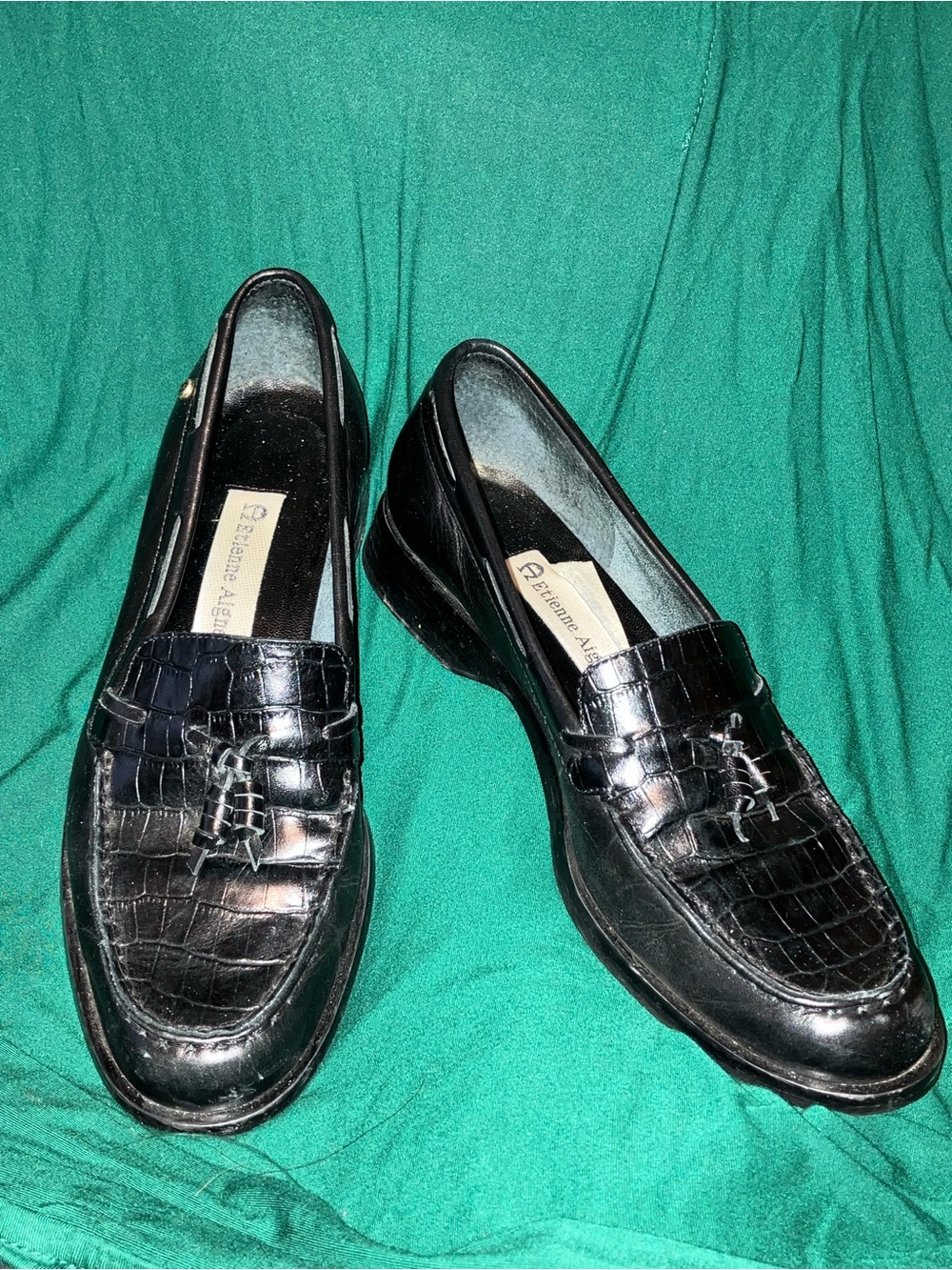 Vintage Etienne Aigner Gotham Black Croc-Embossed Tassel Women’s Loafers